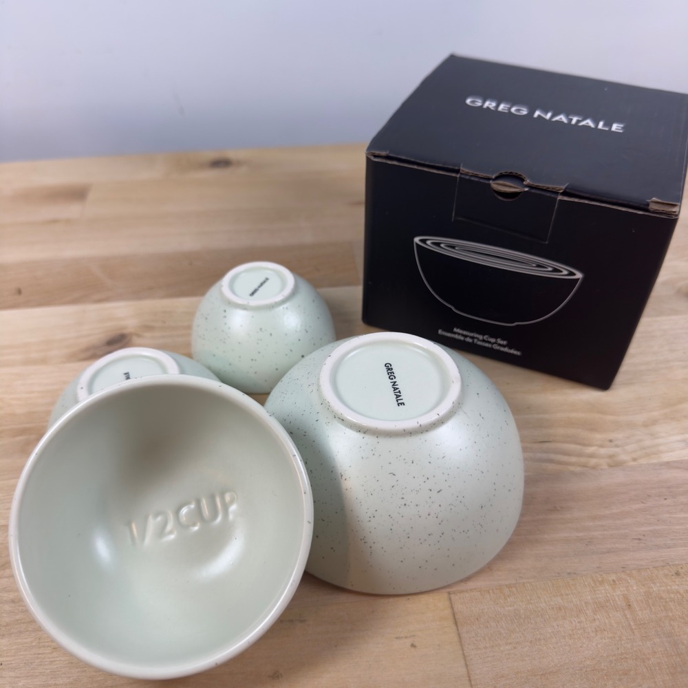 Greg Natale Ceramic Measuring Cup Set Mint Green Speckled Nesting 4 Piece New